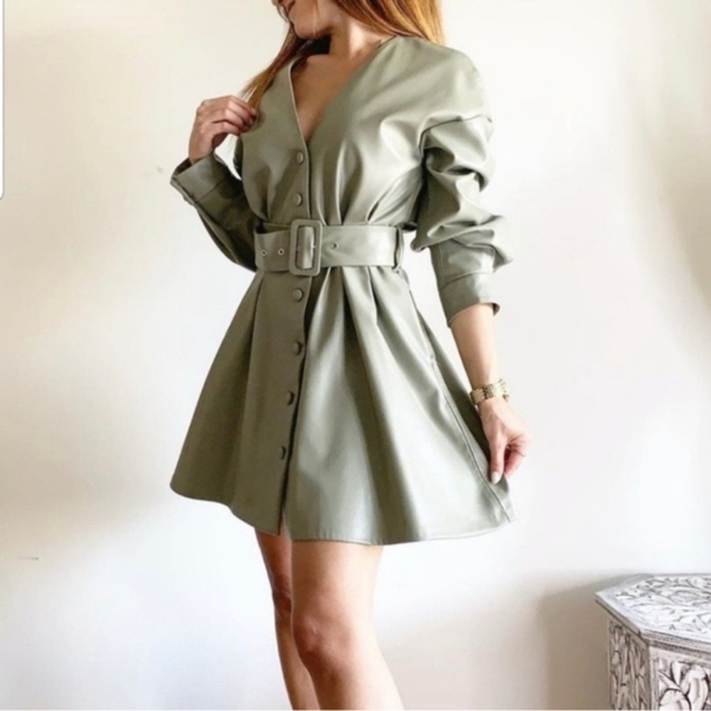 Zara Elegant  Olive Green Belted Dress